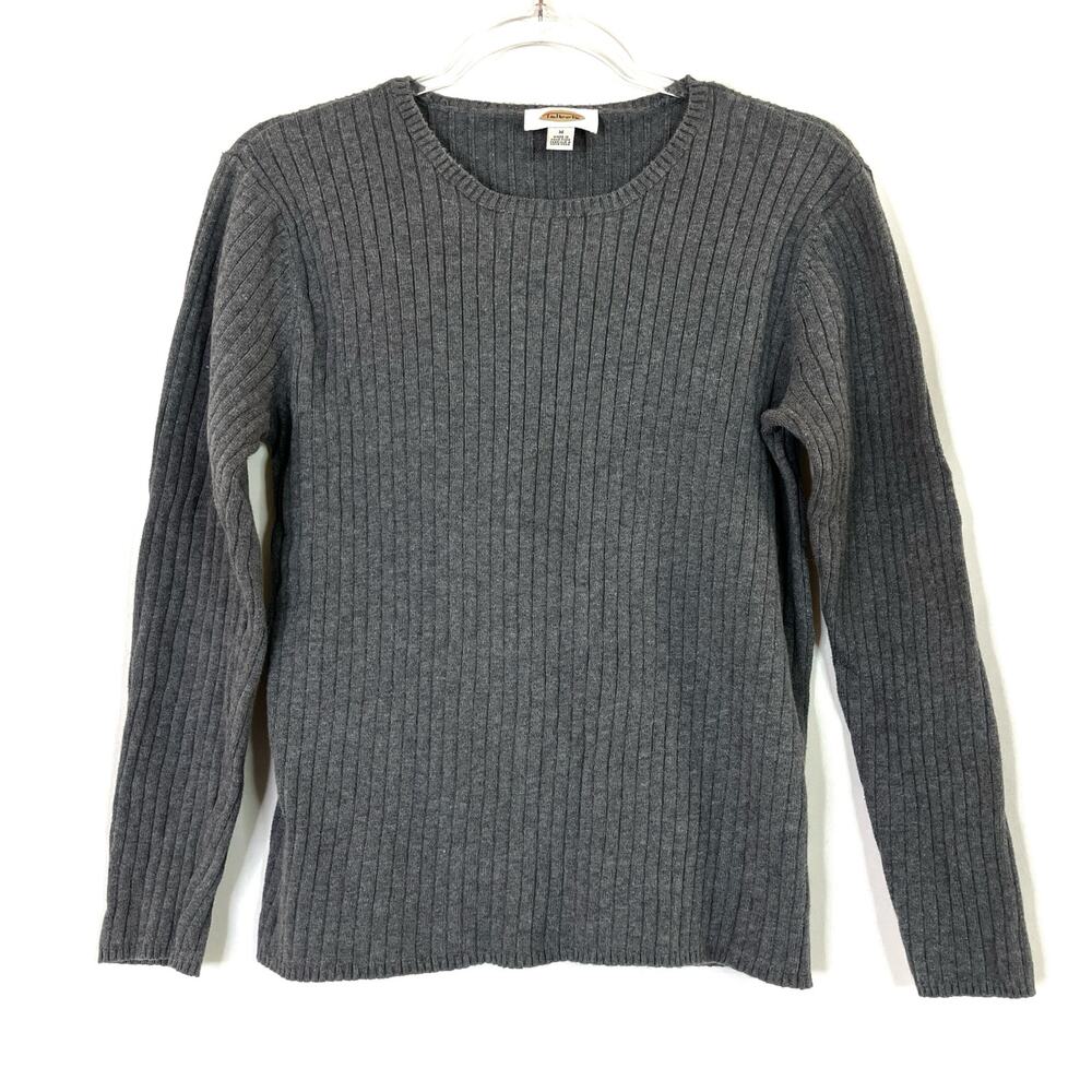 Talbots | Vintage Sweater Ribbed Knit Gray Pullover 100% Cotton Womens Medium